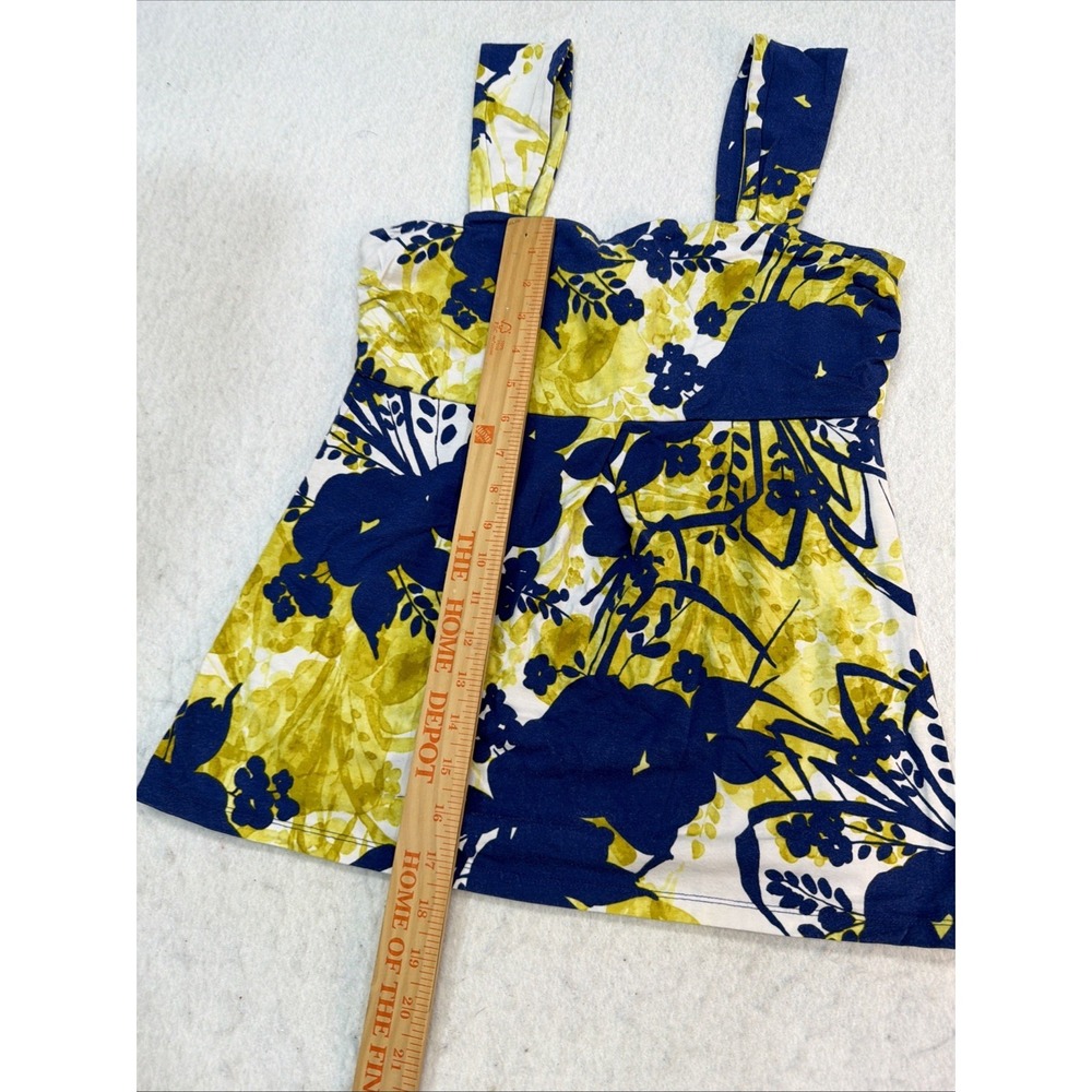 Y2K Ann Taylor Cotton Blue, Yellow & White Floral Abstract Scoop Neck Tank, S - Picture 5 of 14
